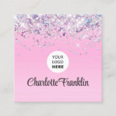 独自のイメージロゴの円を追加エレガントグリッターQr スクエア名刺 (正面)