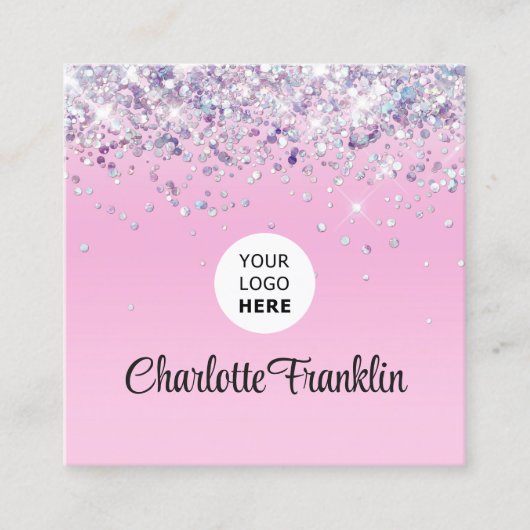 独自のイメージロゴの円を追加エレガントグリッターQr スクエア名刺 (正面)