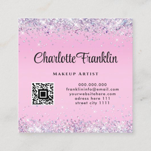 独自のイメージロゴの円を追加エレガントグリッターQr スクエア名刺 (裏面)