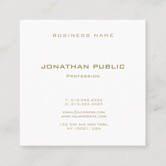 独自のエレガント金ゴールドモダン文字フォント スクエア名刺 (正面)