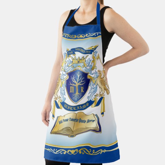 独自のエンブレムを作成ツリーブック鍵クラウン金ゴールドを青にする エプロン (インサイチュ)