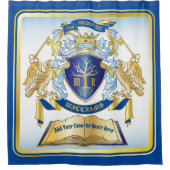 独自のエンブレムを作成ツリーブック鍵クラウン金ゴールドを青にする シャワーカーテン (正面)