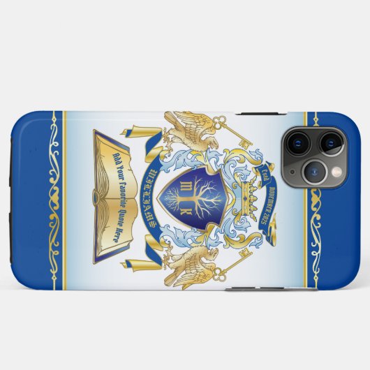 独自のエンブレムを作成ツリーブック鍵クラウン金ゴールドを青にする Case-Mate iPhoneケース (裏面(横))
