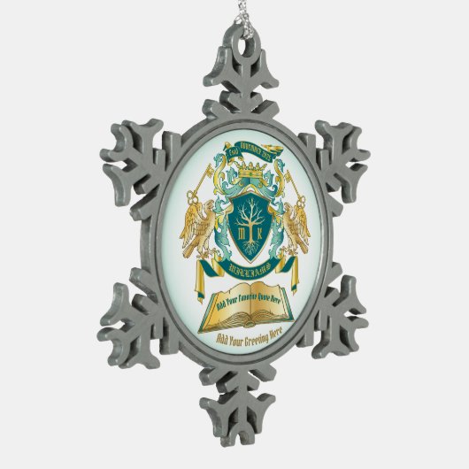 独自のエンブレムを作成ツリーブック鍵クラウン金ゴールドジェイド スノーフレークピューターオーナメント (左)