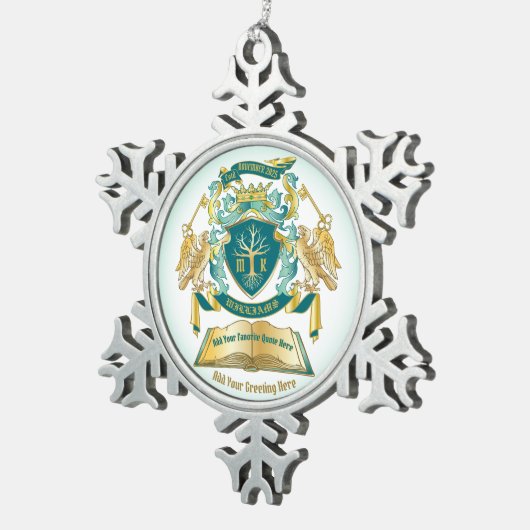 独自のエンブレムを作成ツリーブック鍵クラウン金ゴールドジェイド スノーフレークピューターオーナメント (右)