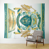 独自のエンブレムを作成ツリーブック鍵クラウン金ゴールドジェイド タペストリー (インサイチュ(横))