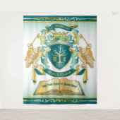 独自のエンブレムを作成ツリーブック鍵クラウン金ゴールドジェイド タペストリー (正面)