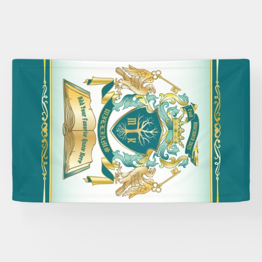 独自のエンブレムを作成ツリーブック鍵クラウン金ゴールドジェイド 横断幕 (横)