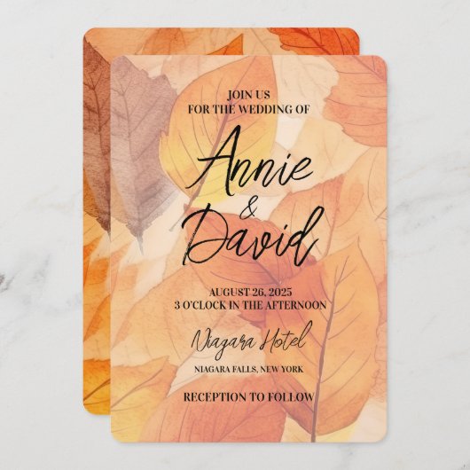 独自のオレンジカスタム色の紅葉を作成結婚する 招待状 (正面/裏面)