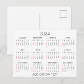 独自のカスタムテキストを追加 2024 カレンダー ポストカード (正面/裏面)