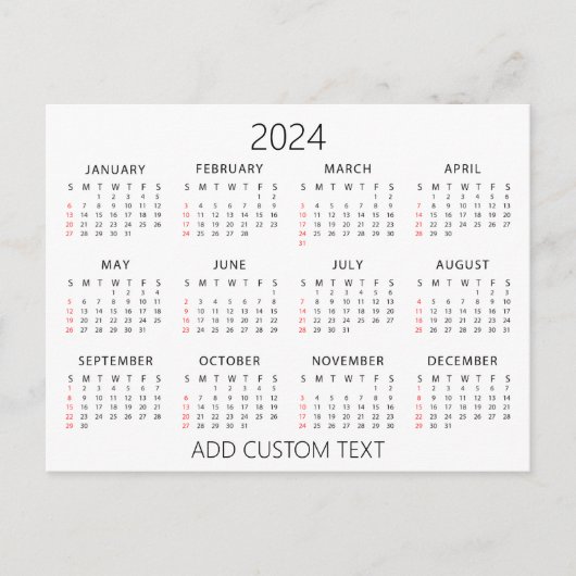 独自のカスタムテキストを追加 2024 カレンダー ポストカード (正面)