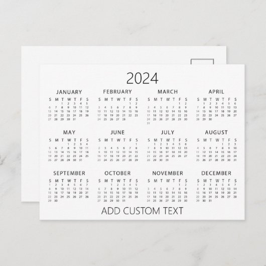 独自のカスタムテキストを追加 2024 カレンダー ポストカード (正面/裏面)