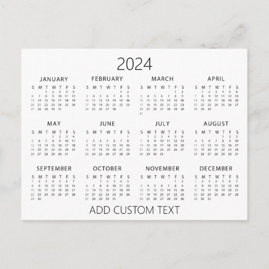 独自のカスタムテキストを追加 2024 カレンダー ポストカード (正面)