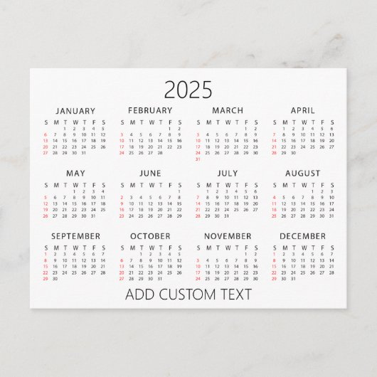 独自のカスタムテキストを追加 2025カレンダー ポストカード (正面)