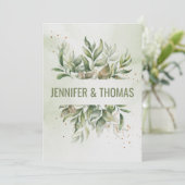 独自のカスタムユーカリ葉の結婚作成 招待状 (スタンド正面)