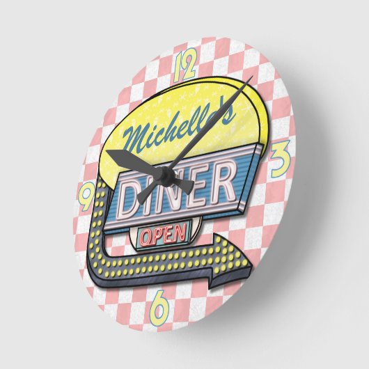 独自のカスタムレトロ50のダイナーサインを作成2 ラウンド壁時計 (傾斜)