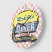 独自のカスタムレトロ50のダイナーサインを作成2 ラウンド壁時計 (傾斜)