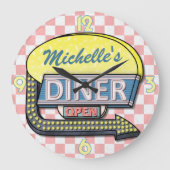 独自のカスタムレトロ50のダイナーサインを作成2 ラウンド壁時計 (正面)