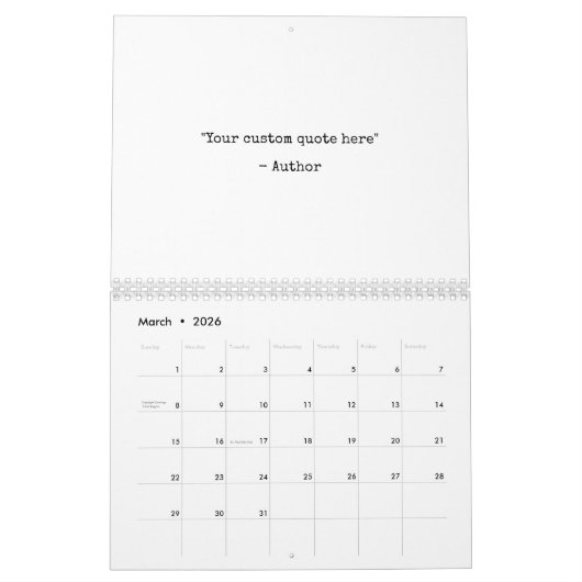 独自のカスタム引用文 カレンダー (3月 2026)