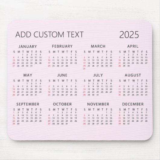 独自のカスタム文字2025カレンダーピンクを追加 マウスパッド (正面)