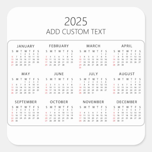 独自のカスタム文字2025予定表の追加 スクエアシール (正面)