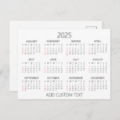 独自のカスタム文字2025予定表の追加 ポストカード (正面/裏面)