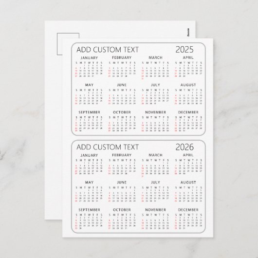 独自のカスタム文字2025 -2026カレンダーの追加 シーズンポストカード (正面/裏面)