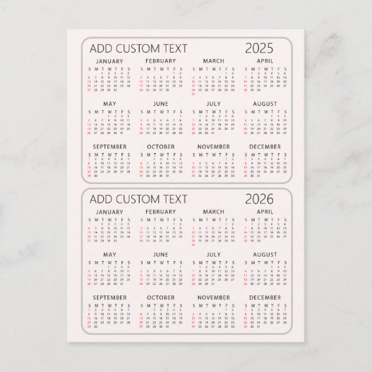 独自のカスタム文字2025 -2026カレンダーピンクを追加 シーズンポストカード (正面)