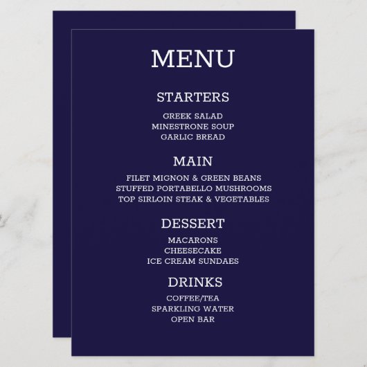 独自のカスタムIndigoメパーソナライズされたニューの作成 メニュー (正面/裏面)