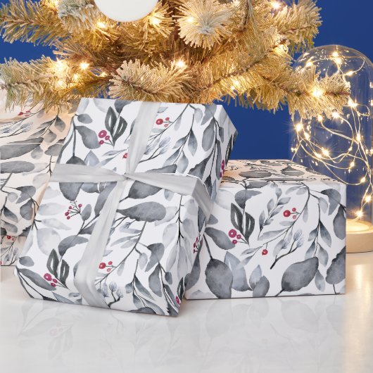 独自のカラー選択ブラック&レッドホリーを作成 ラッピングペーパー (クリスマス)