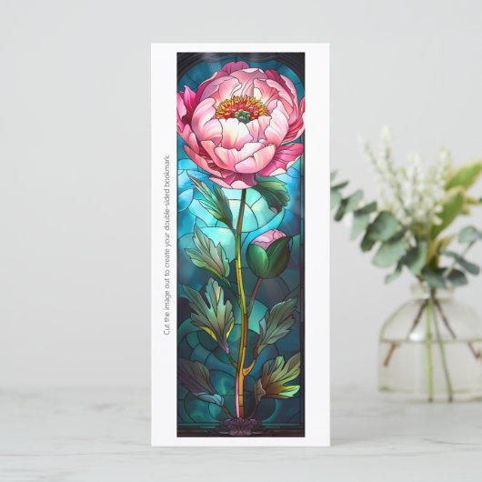 独自のガラスのピンクの牡丹ブックマークカードを作成 (スタンド正面)