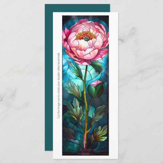 独自のガラスのピンクの牡丹ブックマークカードを作成 (正面/裏面)