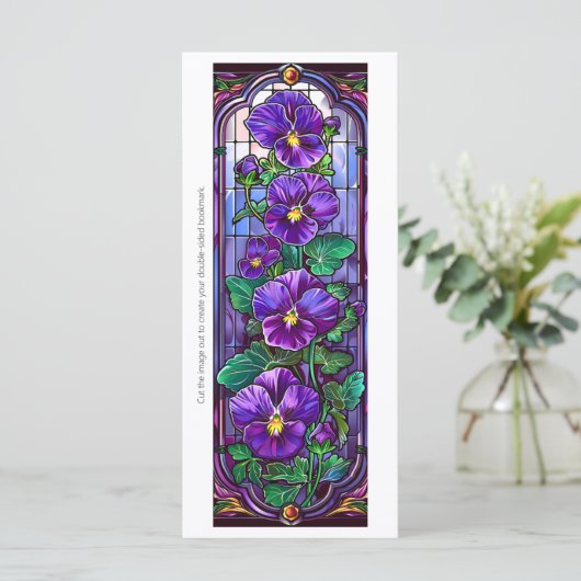 独自のガラス紫色のパンジーのブックマークカードを作成 (スタンド正面)