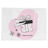 独自のギフトボックスと雪の結晶のクリスマスを作成 ラージペーパーバッグ (裏面)