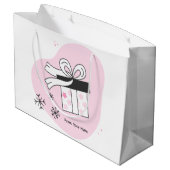 独自のギフトボックスと雪の結晶のクリスマスを作成 ラージペーパーバッグ (裏面アングル)