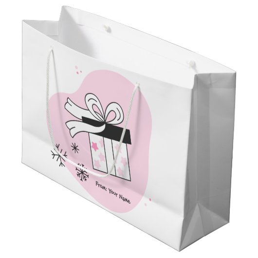 独自のギフトボックスと雪の結晶のクリスマスを作成 ラージペーパーバッグ (正面アングル)