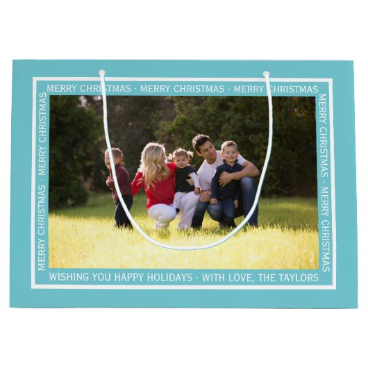 独自のクリスマスアクアブルー抱き枕を作成! ラージペーパーバッグ (正面)