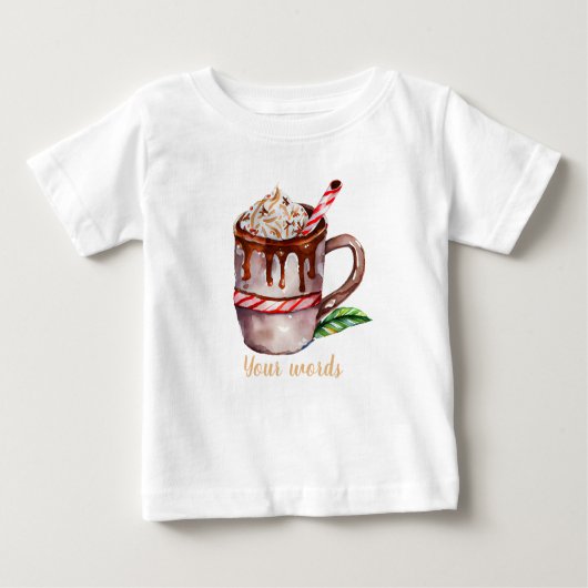独自のクリスマスキャンディケーンホットチョコレートを作成 ベビーTシャツ (正面)