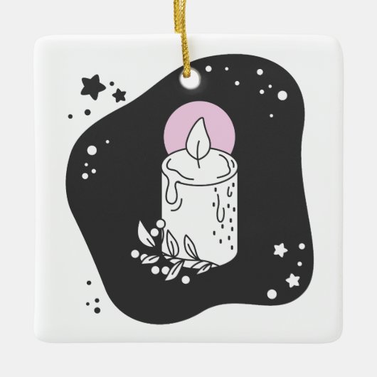 独自のクリスマスキャンドルレトロを作成する セラミックオーナメント (正面)