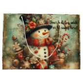 独自のクリスマスビクトリアン雪だるまの作成 ラージペーパーバッグ (裏面)