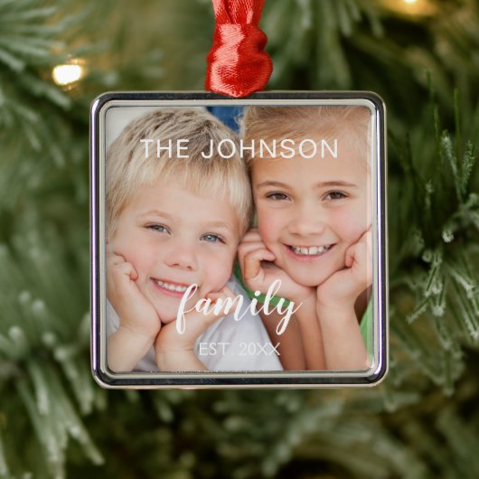 独自のクリスマスファミリー写真テンプレートの作成 メタルオーナメント (ツリー)