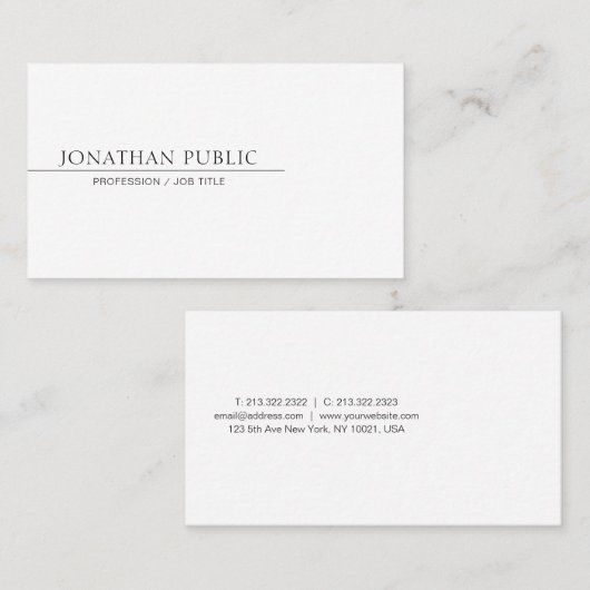 独自のクリーンなスタイリッシュデザインを白い平野で作成 名刺 (正面/裏面)