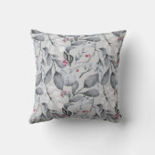 独自のグレーエレガントトーンの赤いホリーを作成 クッション (裏面)