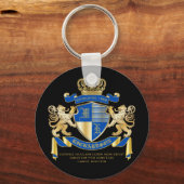 独自のコートを作成する青い金ゴールドライオンの紋章 キーホルダー (正面)