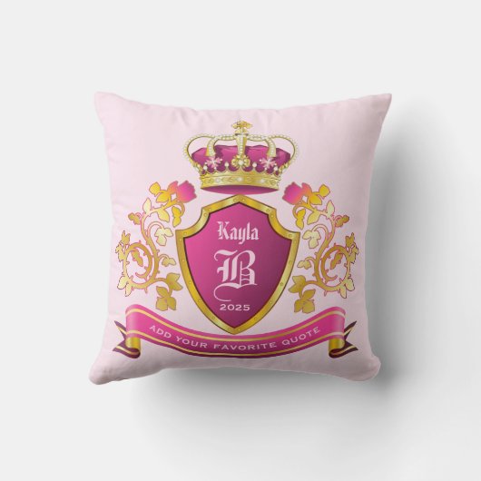 独自のコートオブアームを作成ピンク金ゴールドクラウンパール クッション (裏面)