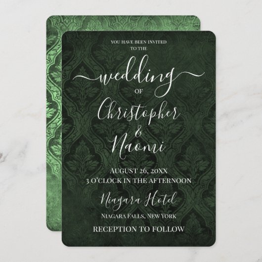 独自のゴシック様式のダマスク素朴パターンを作成 招待状 (正面/裏面)