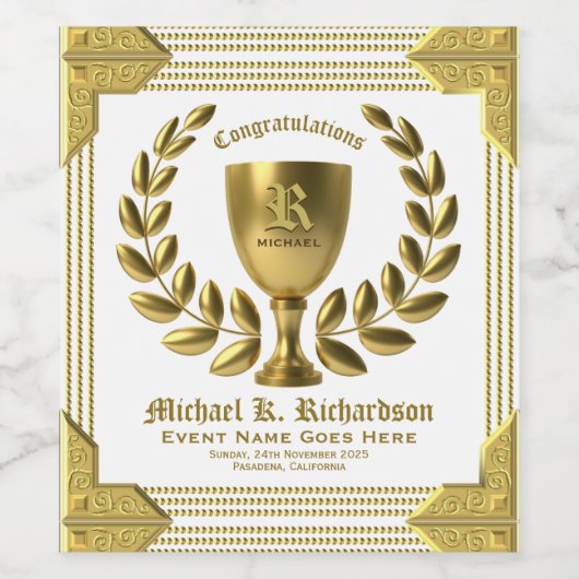 独自のゴールデンカップローレルリースモノグラムを作成 ワインラベル (シングルラベル)