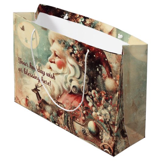 独自のサンタクロースとデコレーションヴィンテージを作成する ラージペーパーバッグ (裏面アングル)