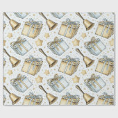 独自のシルバーと金ゴールドのプレゼントとベルを作成 ラッピングペーパー (フラット)