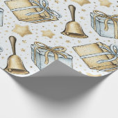 独自のシルバーと金ゴールドのプレゼントとベルを作成 ラッピングペーパー (角)